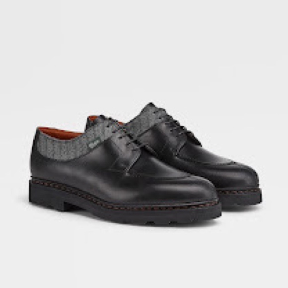 Ermenegildo Zegna Black Paraboot Edition Marche II Derbys Leather Dress Shoes 10